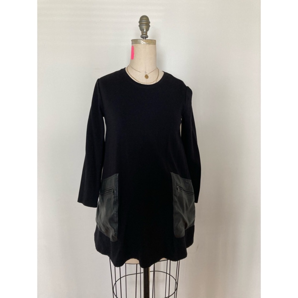 BCBG black L/S dress with leather pockets